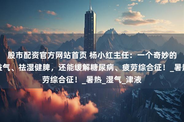 股市配资官方网站首页 杨小红主任：一个奇妙的方剂，清暑益气、祛湿健脾，还能缓解糖尿病、疲劳综合征！_暑热_湿气_津液